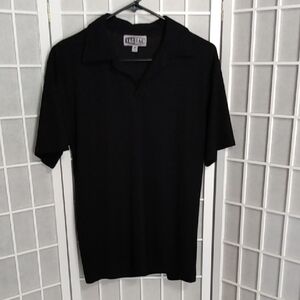 Tag Rag Men's Black Ribbed Polo Shirt W/Open V-neck And Short Sleeves